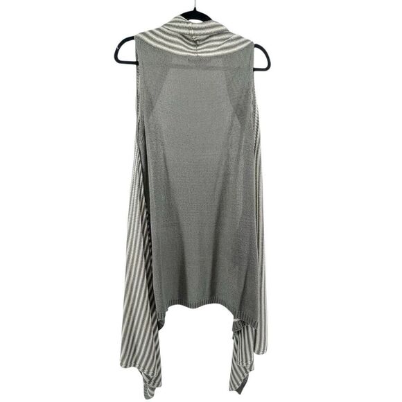 BCBGMaxazria Gray White Striped Sleeveless Open Front High Low Duster Cardigan - Picture 3 of 15